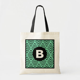 Mint Green Trendy Chevron Pattern Monogram Tote Bag