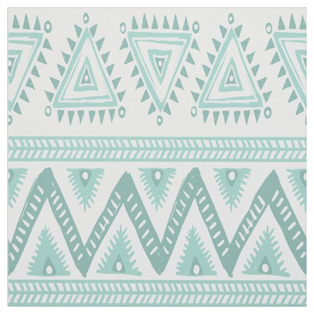 Mint-Green Tribal Geometric Pattern Fabric (Swatch)
