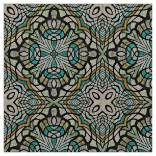 Mint Green Turquoise Retro Nouveau Deco Pattern Fabric