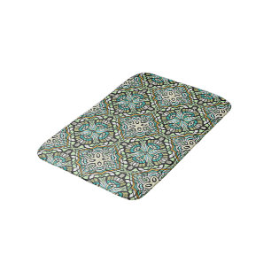 Mint Green Turquoise Tribal Art Bath Mat