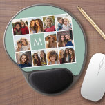 Mint Green Unique Photo Collage Custom Monogram Gel Mouse Pad<br><div class="desc">Use up to 11 square Instagram or selfie phone photos to create a unique and personal gift. Or you can keep the hipster puppy and make a trendy keepsake. If you need to adjust the pictures,  click on the customise tool to make changes.</div>