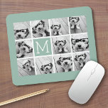 Mint Green Unique Photo Collage Custom Monogram Mouse Pad<br><div class="desc">Use up to 11 square Instagram or selfie phone photos to create a unique and personal gift. Or you can keep the hipster puppy and make a trendy keepsake. If you need to adjust the pictures,  click on the customise tool to make changes.</div>