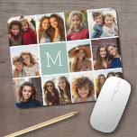 Mint Green Unique Photo Collage Custom Monogram Mouse Pad<br><div class="desc">Use up to 11 square Instagram or selfie phone photos to create a unique and personal gift. Or you can keep the hipster puppy and make a trendy keepsake. If you need to adjust the pictures,  click on the customise tool to make changes.</div>