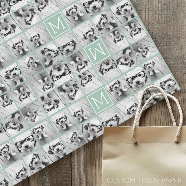 Mint Green Unique Photo Collage Custom Monogram Tissue Paper (Custom Tissue Paper)