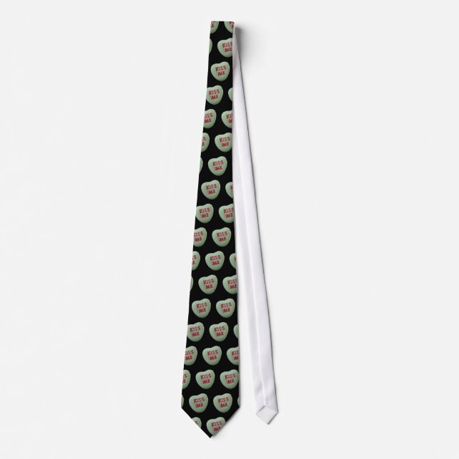 Mint Green Valentine Candy Hearts on Black Tie (Front)
