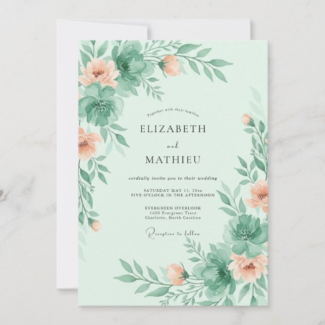 Mint Green Verdant Spring Wedding Invitation (Front)