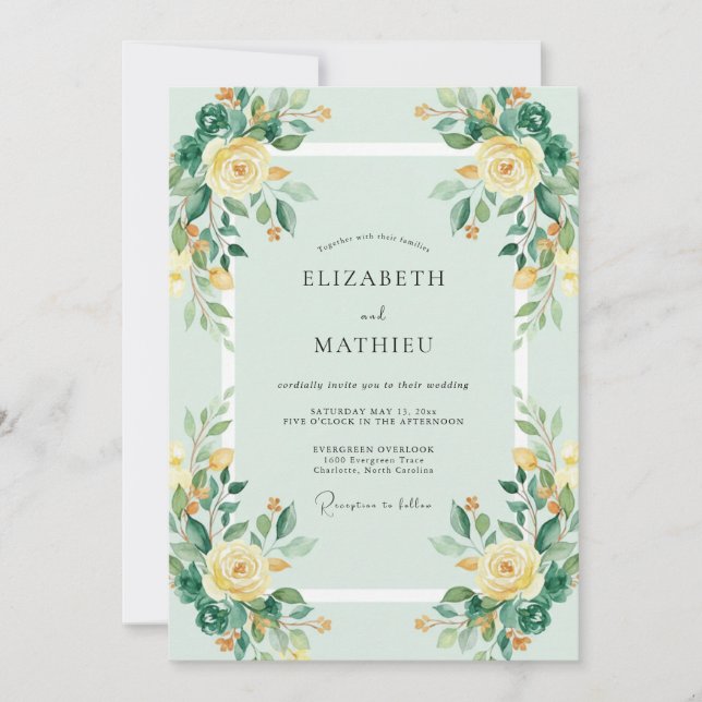 Mint Green Vibrant Floral Wedding Invitation (Front)