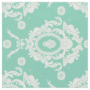 Mint Green Vintage Floral Damask Pattern Fabric