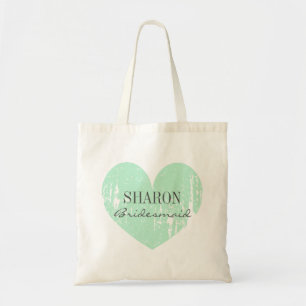 Mint green vintage heart bridesmaid tote bags
