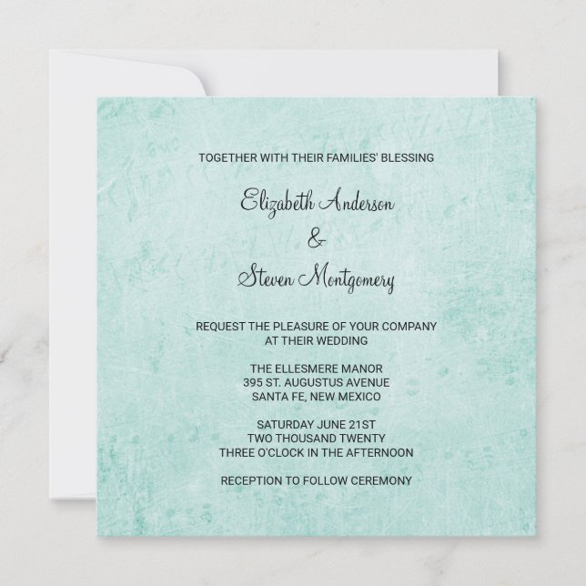 Mint Green Vintage paper texture Wedding Invitation (Front)