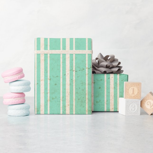 Mint Green Vintage Stripe Wrapping Paper (Baby Shower)