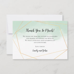 Mint Green Watercolor Gold Geometric Photo Thank You Card