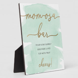 Mint Green Watercolor Gold Mum-osa Bar Sign Plaque