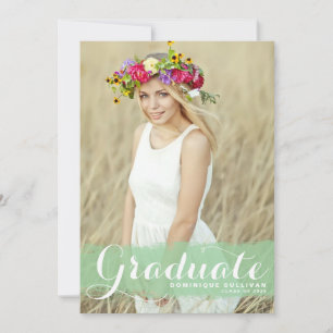 Mint Green Watercolor Overlay Photo Graduation Invitation