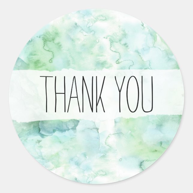 Mint Green Watercolor Thank You Sticker (Front)