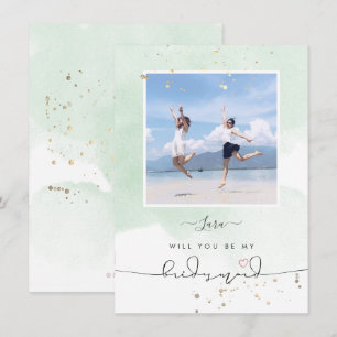 Mint Green Watercolor Will You Be Bridesmaid Invitation