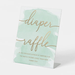 Mint Green Watercolour Gold Diaper Raffle Pedestal Sign