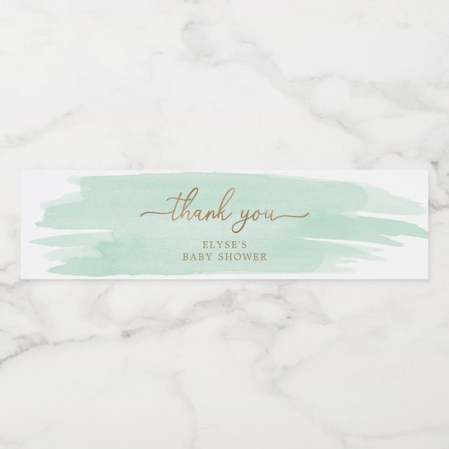 Mint Green Watercolour Water Bottle Favour Label (Single Label)