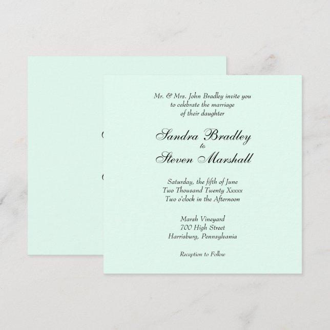 Mint Green Wedding Invitation (Front/Back)