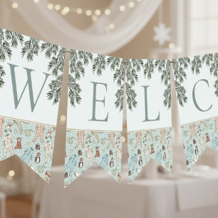 Mint Green Welcome Baby Winter Baby Shower Bunting