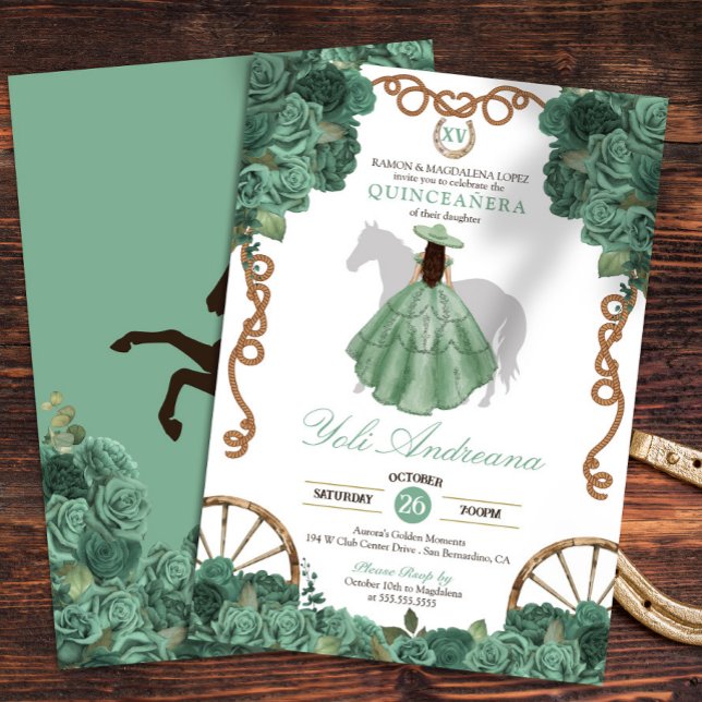 Mint Green Western Charra Quinceañera Invitation (Creator Uploaded)