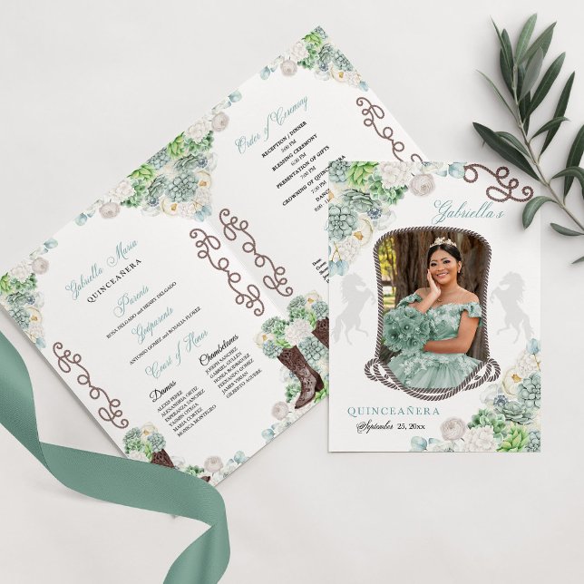 Mint Green Western Charro Quinceañera Program Invitation (Creator Uploaded)