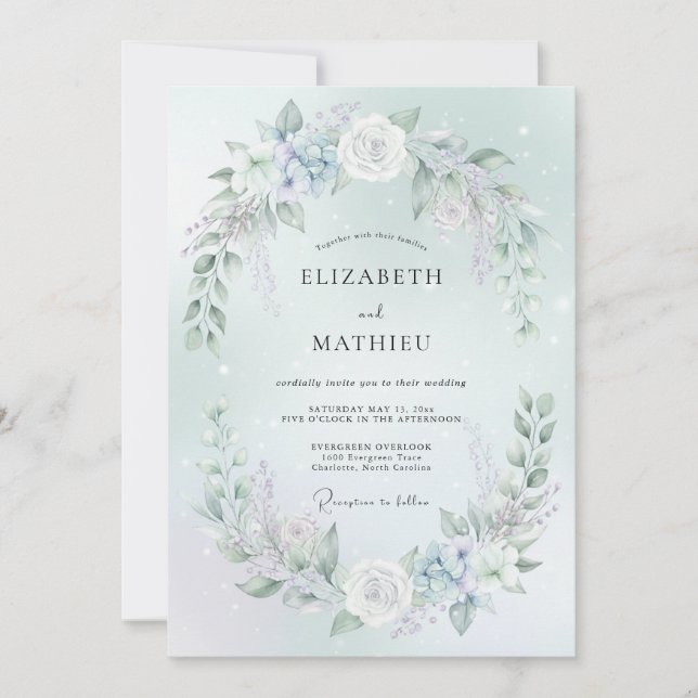 Mint Green Whimsical Winter Wedding Invitation (Front)