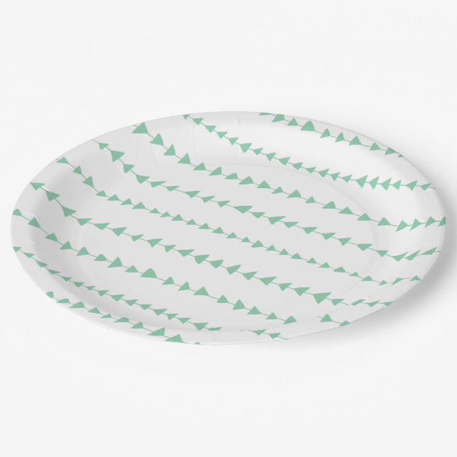 Mint Green White Aztec Arrows Pattern Paper Plate (Angled)