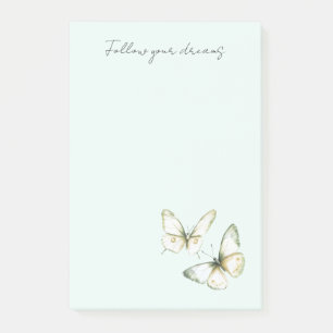 Mint Green White Butterflies Post-it Notes