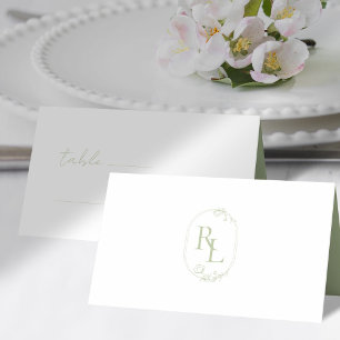 Mint Green & White Couple Monogram Wedding Table  Place Card