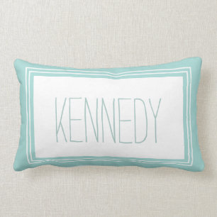 Mint Green White Custom Monogram Name Keepsake Lumbar Cushion
