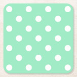 Mint Green White Dotted Elegant Vintage Template Square Paper Coaster<br><div class="desc">Mint Green White Dotted Elegant Vintage Template Square Paper Coaster.</div>