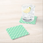 Mint Green White Dotted Elegant Vintage Trendy Square Paper Coaster<br><div class="desc">Mint Green White Dotted Elegant Vintage Trendy Template Square Paper Coaster.</div>