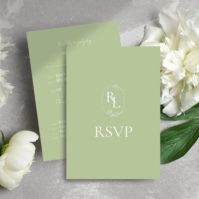 Mint Green & White Floral Monogram Wedding RSVP (Creator Uploaded)