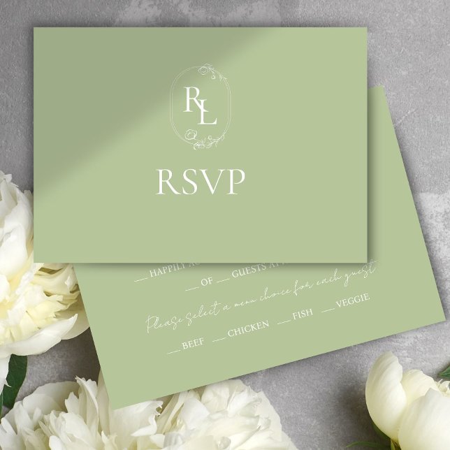 Mint Green & White Floral Monogram Wedding RSVP Card (Creator Uploaded)
