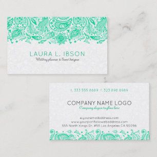 Mint-Green & White Floral Paisley Lace Business Card