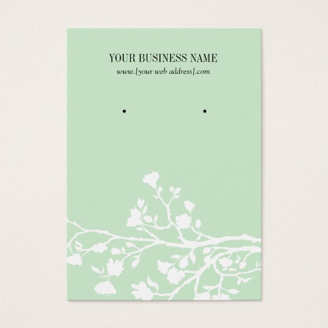 Mint Green White Flowers Custom Earring Card (Front)