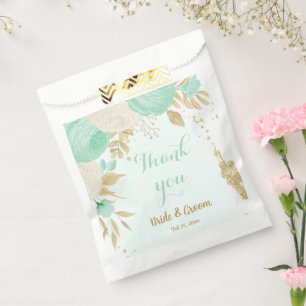 mint green & white flowers gold floral favour bags