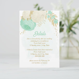 mint green white flowers gold floral wedding enclosure card