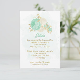 mint green white flowers gold floral wedding enclosure card