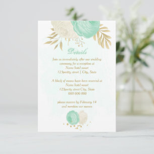 mint green white flowers gold floral wedding enclosure card