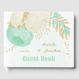 mint green &white flowers gold floral wedding guest book