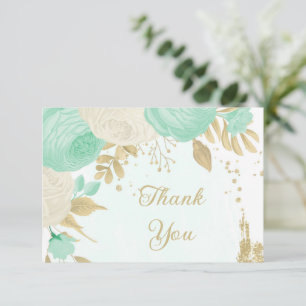 mint green &white flowers gold floral wedding thank you card