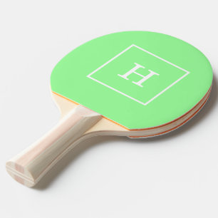 Mint Green White Framed Initial Monogram Ping Pong Paddle