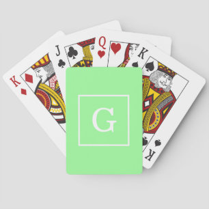 Mint Green White Framed Initial Monogram Playing Cards