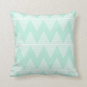 Mint Green White Geometric Chevron Pattern Cushion