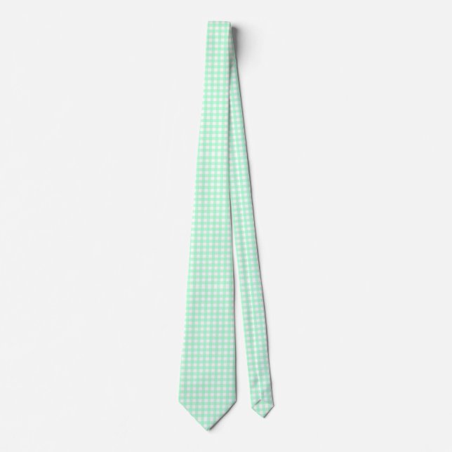 Mint Green & White Gingham Pattern Neck Tie (Front)