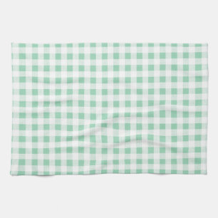 Mint Green White Gingham Pattern Tea Towel