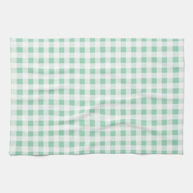 Mint Green White Gingham Pattern Tea Towel (Horizontal)
