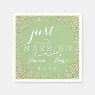 Mint Green White Gold Confeti Wedding Just Married Napkin
